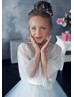 Cape Sleeve Blue Glitter Tulle Flower Girl Dress